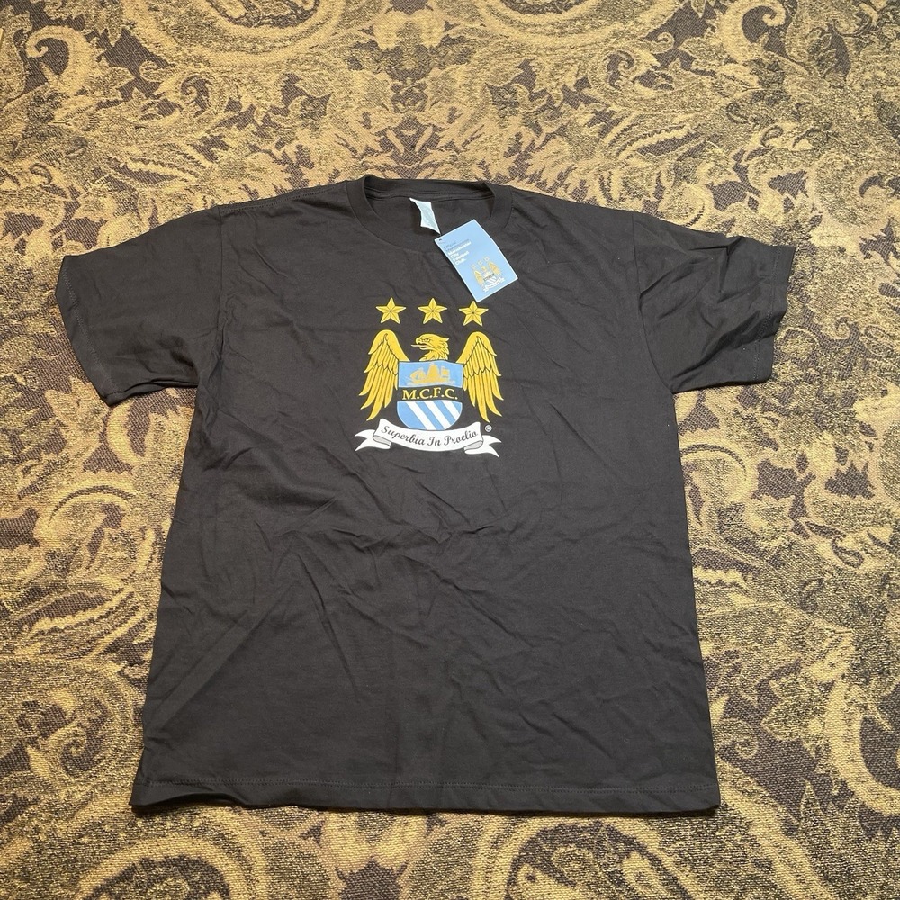 Manchester City Old Logo Front Graphic Black T Shirt Youth Size XL New